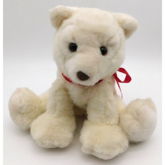 Vintage Dakin White Polar Bear Plush Stuffed Animal Red Bow 1984 Korea 9" - Picture 1 of 8